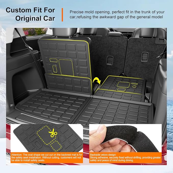 powoq Cargo Mat Compatible with 2021-2026 Jeep Grand Cherokee L Overland Trunk Mat Backrest TPE Cargo Liner Replacement for 2021-2026 Jeep Grand Cherokee L Accessories (Trunk Mat+Backrest Mats)