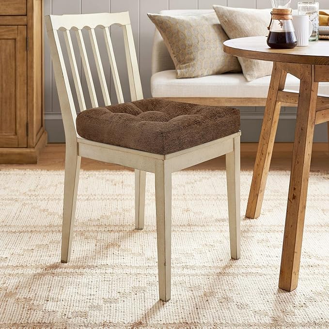 downluxe Chair Cushions for Dining Chairs 4 Pack, Tufted Indoor Chair Pads with Non-Slip Bottom, U-Shaped Kitchen Chair Cushions, 17"x17"x4", Brown