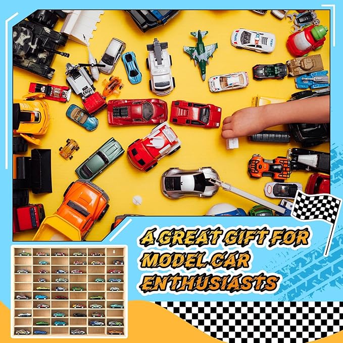 Seenelling Hot 1/64 Diecast Wheels Display Case Holds Toy Cars Wooden Wall Mount Car Display Shelf Storage Organizer Case for Toy Collectibles, Wheel, Model, 10 Layers (50 Spaces)