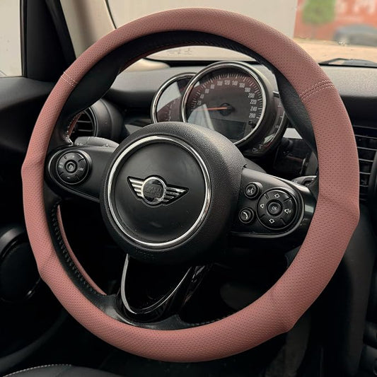 PINCTROT Nappa Leather Steering Wheel Cover with Ergonomic Palm Support Grip, Full Perforated Breathable, Slim Fit No Bulk Design, Universal 14.5-15 Inch (Maple Brown)