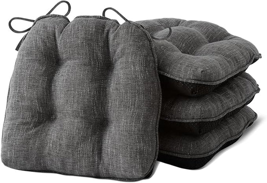 IPYNBAP Chair Cushions for Dining Chairs Set of 4, Kitchen Chair Cushions, Chair Pads with Ties and Non Slip Backing, Tufted Memory Foam Seat Cushion 4 Pack, 18" x 18" x 4", Dark Gray