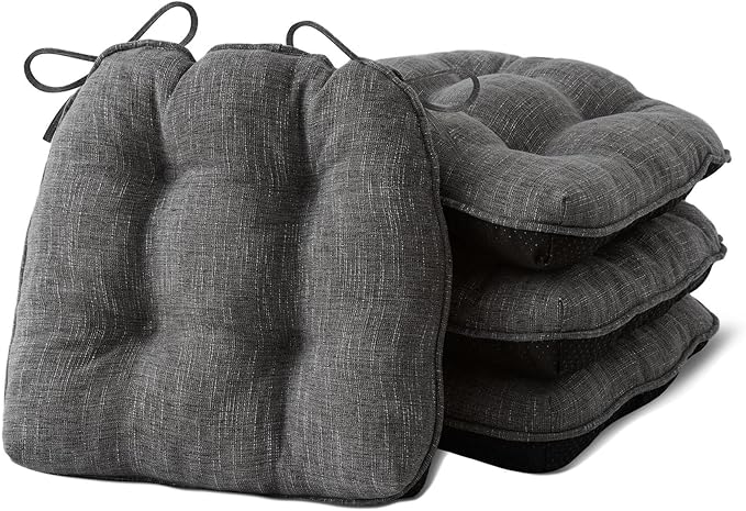 IPYNBAP Chair Cushions for Dining Chairs Set of 4, Kitchen Chair Cushions, Chair Pads with Ties and Non Slip Backing, Tufted Memory Foam Seat Cushion 4 Pack, 15.5" x 15.5" x 4", Dark Gray