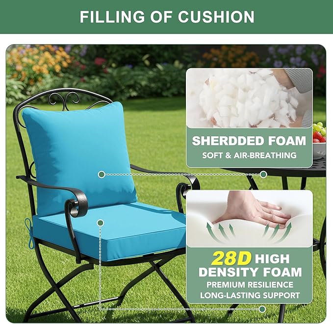 Summsun Outdoor Chair Cushions Set of 4, Waterproof Backrest and Seat Cushion Set for Patio Furniture, Outdoor Replacement Cushions with Removable Cover, 19 x 19 Inch, Teal