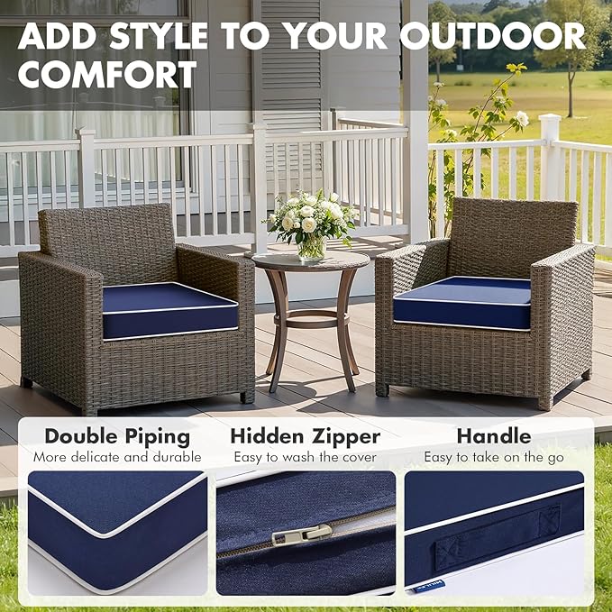 MIULEE Navy Blue 18.5 x 16 x 3 Outdoor Chair Cushions Waterproof Patio Chair Cushions with Adjustable Straps Set of 2 for Patio Furniture 3-Year Color Fastness Garden Sofa Couch