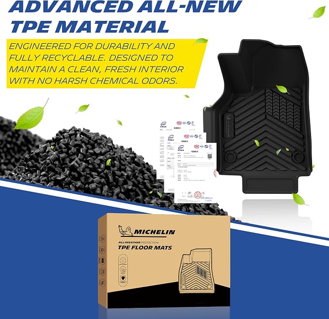 Michelin Vehicle Mat, All-Weather TPE Custom Fit Liner for Tesla Model Y 5 Seat Floor Mats 2025-2027 (3 Piece), Premier