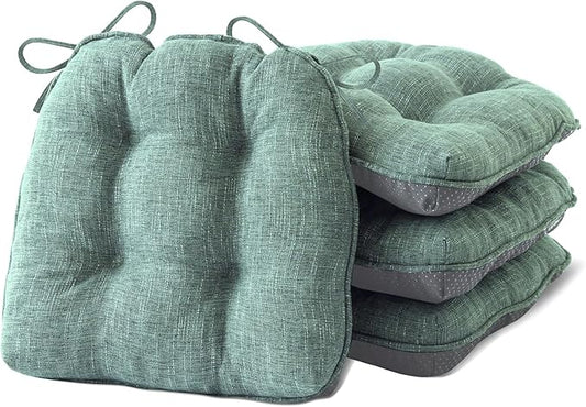 IPYNBAP Chair Cushions for Dining Chairs Set of 4, Kitchen Chair Cushions, Chair Pads with Ties Non Slip Backing, Christmas Room Decor, Tufted Memory Foam Seat Cushion 4 Pack, 15.5x15.5x4, Sage Green