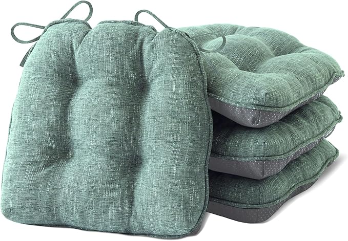 IPYNBAP Chair Cushions for Dining Chairs Set of 4, Kitchen Chair Cushions, Chair Pads with Ties Non Slip Backing, Christmas Room Decor, Tufted Memory Foam Seat Cushion 4 Pack, 18"x18"x4", Sage Green