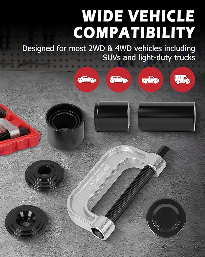DAYUAN Ball Joint Press & U Joint Removal Tool Kit with 4x4 Adapters for Most 2WD and 4WD Cars and Light Trucks with Red Storage Case Red