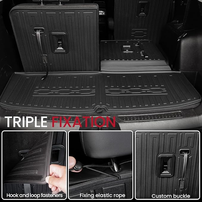 Cargo Mat Backrest Mats 2-in-1 Design for 2017-2023 GMC Acadia 6/7 Seats Accessories, All-Weather TPE Trunk Mat Cargo Liner Protector SLE/SLT/AT4/DENALI(Cargo Mat with Backrest Mats)