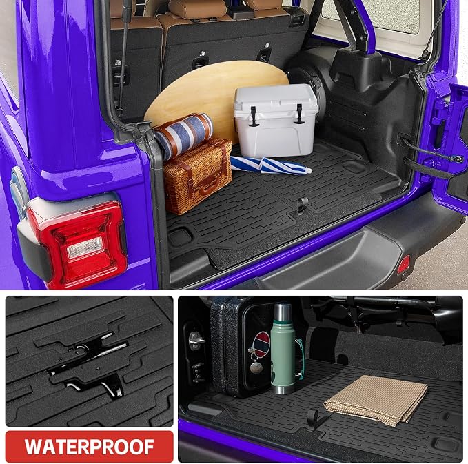 Cargo Liner Fit for 2021-2025 Jeep Wrangler JL Unlimited 4XE 4 Door, Cargo Mat TPE Trunk Mat All-Weather Protection Trunk Liners for 2024 Jeep Wrangler JL/JLU Accessories