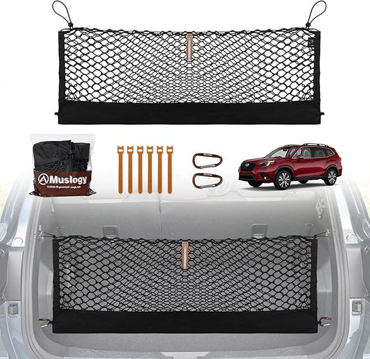Muslogy Truck Bed Cargo Net Trunk Netting Compatible with 2020-2024 Subaru Forester Accessories, Pickup Cargo Organizer SUV Sedan Storage Net w/Heavy Duty Carabiners
