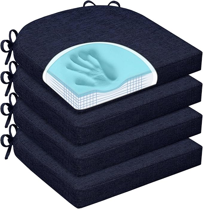 Chair Cushions for Dining Chairs, Non Slip Chair Pads with Ties and Washable Covers, Memory Foam Kitchen Chair Cushions Set of 4, 16"X16"X2.5", Navy