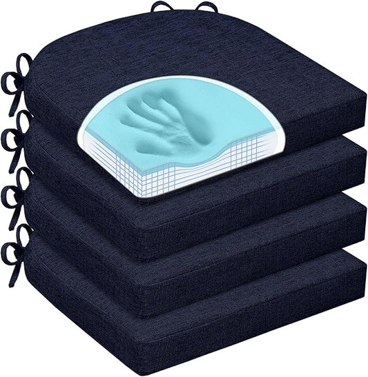 Chair Cushions for Dining Chairs, Non Slip Chair Pads with Ties and Washable Covers, Memory Foam Kitchen Chair Cushions Set of 4, 16"X16"X2.5", Navy