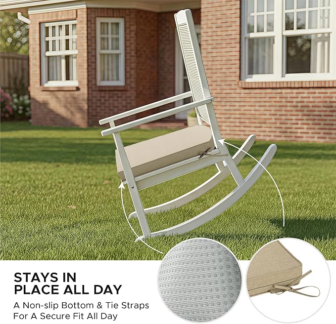Outdoor Chair Cushions, Fade-Resistant & Water-Resistant, D Shaped Patio Furniture Seat Chair Pads Replacement with Ties, Non-Slip Bottom, Removable Cover, Set of 6, 19 x 19 Inch, Natural