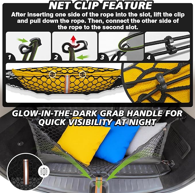 Muslogy Truck Bed Cargo Net Trunk Netting Compatible with 2021-2026 Chevy Suburban&Tahoe|GMC Yukon&Yukon XL| Escalade Accessories, Pickup Cargo Organizer SUV Sedan Storage Net w/Heavy Duty Carabiners