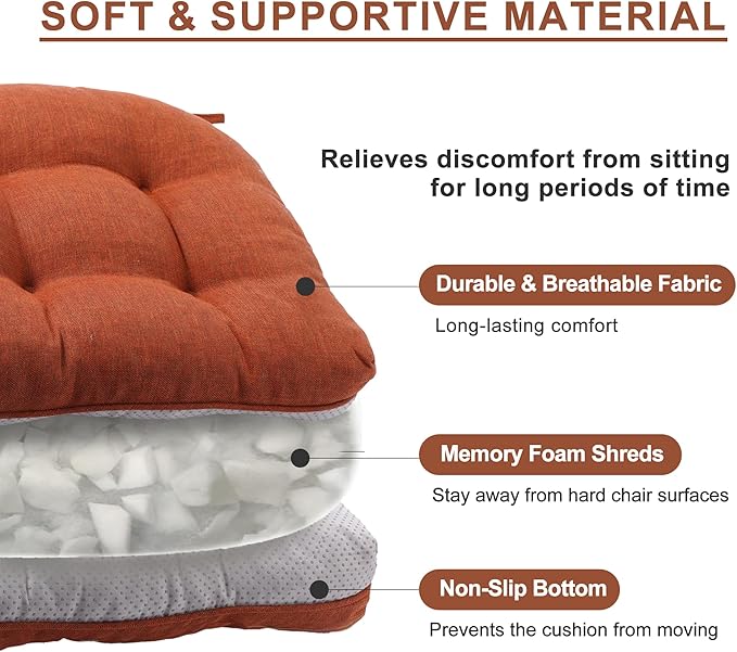 Battilo Chair Cushions Set of 2 for Dining Chairs, Seat Cushions for Kitchen Chairs with Non-Slip Backing, Indoor/Outdoor Waterproof Chair Seat Pads with Ties, 15.5"x15.5"x4", Caramel