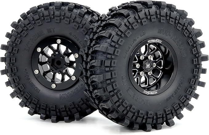 HOBBYSOUL 4pcs -10.5mm Negative Offset 1.9 Beadlock Wheels and Tires, 121mm Tall 1.9'' tyre and Rims for 1/10 RC Mud Crawler SCX10 TRX4 Gen8 Upgrades