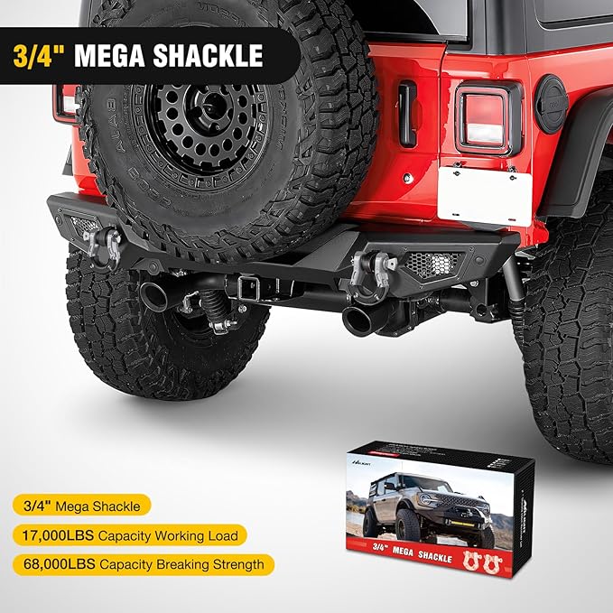 Nilight Heavy Duty Mega D-Ring Shackles(2 Pack) w/ 7/8″ Screw Pin & isolators, 68,000 lb Break Strength(17,000 lb WLL), Forged Steel Off-Road Recovery Shackles for Tow Strap & Winch Gear, Silver Gray