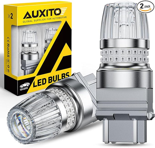 AUXITO 3157 LED Bulbs Red, 3156 LED Tail Brake Light Bulb, 700% Brighter 3057 4157 4156 3457 4057 4114 LED Bulbs with Projector for Exterior Stop Reverse Turn Signal Brake Tail Maker Lights, Pack of 2