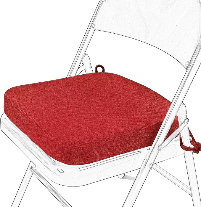 SINOSSO Memory Foam Chair Cushion for Folding Chair 1 Pcs, Thickened 2" Square Kitchen Chair Pad with Ties, Indoor Non-Slip Dining Chair Seat Cushion (1 Piece, Red)