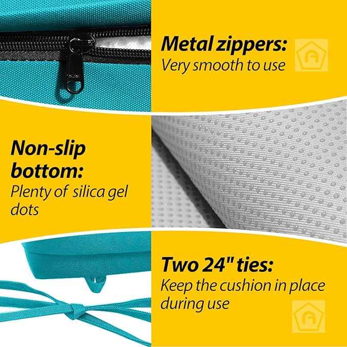 AAAAAcessories Outdoor Seat Cushions for Chairs, Waterproof, Fade-Resistant, 21" x 21" x 3", Patio Furniture Replacement Cushions, Set of 2, Turquoise Blue