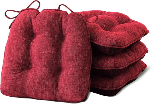 IPYNBAP Chair Cushions for Dining Chairs Set of 4, Red Kitchen Chair Cushions, Chair Pads with Ties and Non Slip Backing, Christmas Room Decor, Tufted Memory Foam Seat Cushion 4 Pack, 18"x18"x4"
