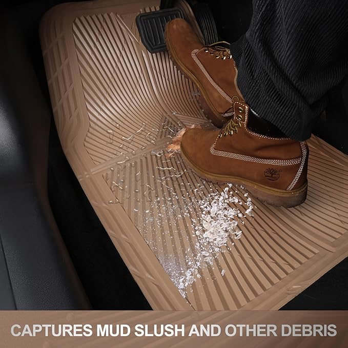 CAR PASS Rubber Car Mats,Car Floor Mats All Weather, Waterproof Trim-to Fit Automotive Floor Mats for Cars Trucks SUV,Anti-Slip Easy Clean, Heavy Duty Car Mats Full Set 3-Piece,All Beige