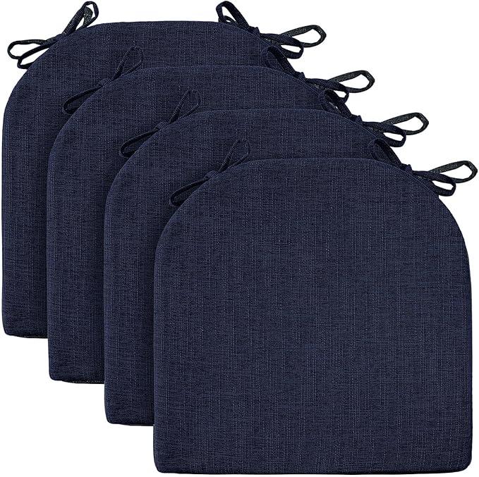 Wellsin Chair Cushions for Dining Chairs 4 Pack - Kitchen Chair Cushions with Ties and Non-Slip Backing - Dining Chair Pads 16"X16"X2", Navy