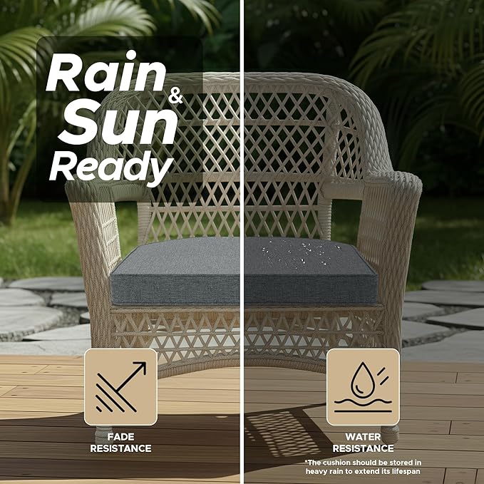 Outdoor Chair Cushions, Fade-Resistant & Water-Resistant, D Shaped Patio Furniture Seat Chair Pads Replacement with Ties, Non-Slip Bottom, Removable Cover, Set of 6, 17 x 16 Inch, Dark Grey