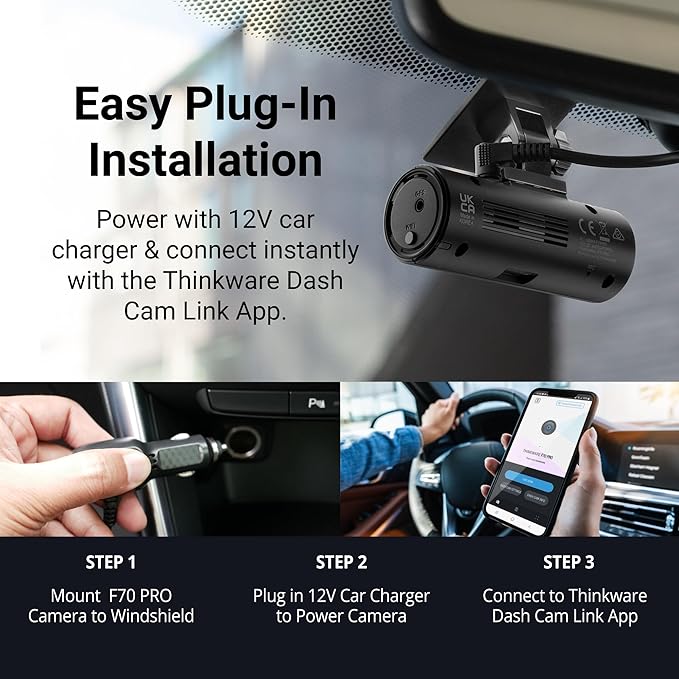 Thinkware F70 PRO Dash Cam 1080P FHD, Wi-Fi Car Camera, 140° Wide Angle, Super Night Vision, Smart Parking Mode, G-Sensor, Includes 32GB SD Card