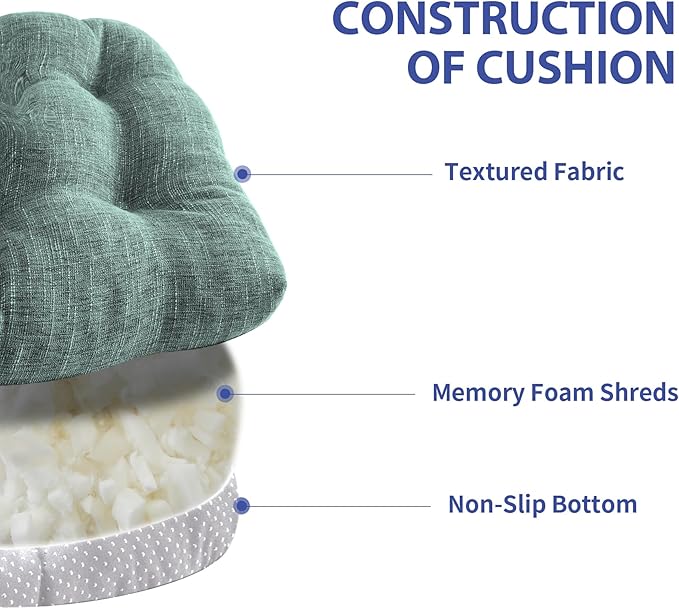 IPYNBAP Chair Cushions for Dining Chairs Set of 4, Kitchen Chair Cushions, Chair Pads with Ties Non Slip Backing, Christmas Room Decor, Tufted Memory Foam Seat Cushion 4 Pack, 15.5x15.5x4, Sage Green