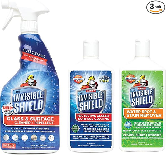 Invisible Shield Glass Essentials Shower Door Protectant and Water Spot Remover Kit 32 oz