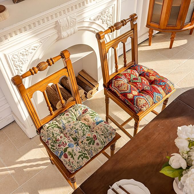 vctops Boho Chair Cushions with Ties U-Shaped Soft Comfortable Chair Pads Non Slip Seat Cushions for Indoor Dining Room and Kitchen Chairs (Pattern A,16"x16")