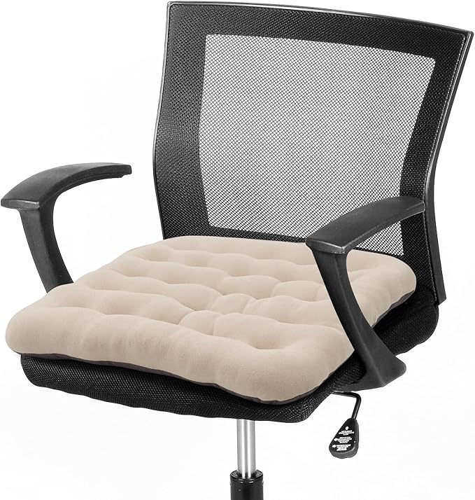 BUYUE Good Support Office Chair Cushion Padded, Soft Velvet Comfortable Non-Slip Seat Cushion for Computer Desk Kitchen Chair (1 Count, Beige)