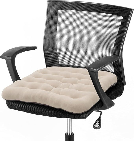 BUYUE Good Support Office Chair Cushion Padded, Soft Velvet Comfortable Non-Slip Seat Cushion for Computer Desk Kitchen Chair (1 Count, Beige)