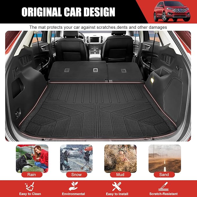 Cargo Liner Fit for 2015-2024 Ford Edge 5 Seats Accessories, Cargo Mat TPE Trunk Mat All Weather Trunk Liner Cargo Cover Replacement for 2024 Ford Edge(Cargo Mat)