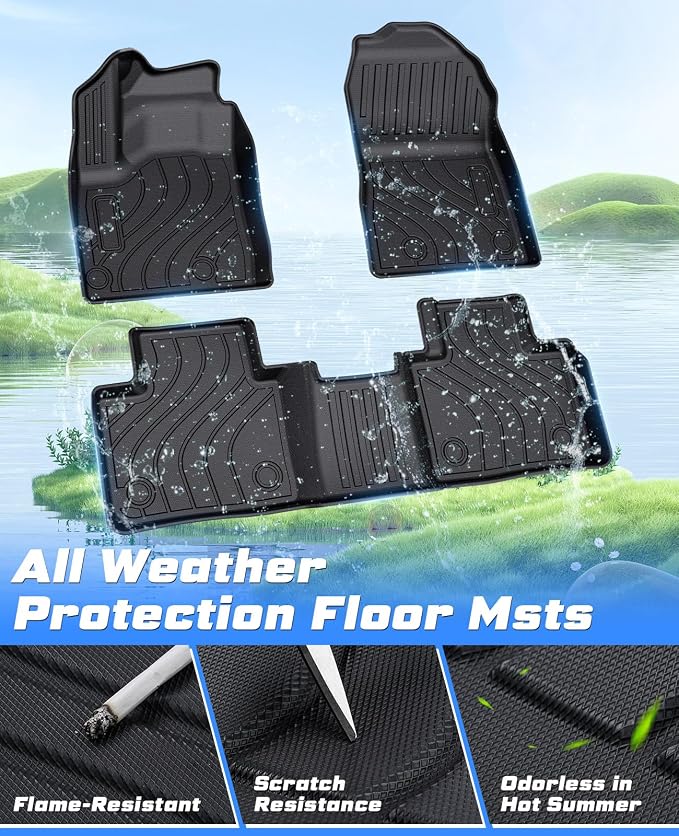 Sunsdrew Floor Mats for 2022-2025 Mitsubishi Outlander Accessories (Not Fit for PHEV & Sport), All Weather Floor Liners Front Rear 2 Rows Car Mats TPE Rubber Raised Edge