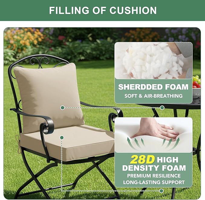Summsun Patio Chair Cushions 22 x 22 Inch, Water Resistant Backrest Pillow and Seat Cushion Set for Outdoor Furniture, Sectional Sofa Cushion Replacments, Cream, Set of 2