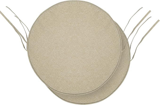 Outdoor Round Chair Cushions 15 Inch, Fade-Resistant & Water-Resistant, Bistro Chair Seat Pads for Porch Garden Balcony Patio Furniture Stools, Non-Slip Bottom, Set of 2, Natural