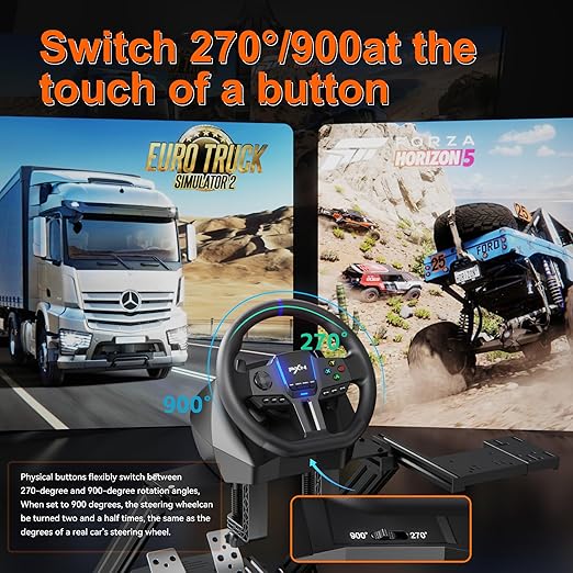 PXN PC Racing Wheel, V900 GEN2 Universal Usb Car Sim 270/900 Degree Race Steering Wheel with Pedals for PC, PS3, PS4, Xbox One, Xbox Series X/S, Switch