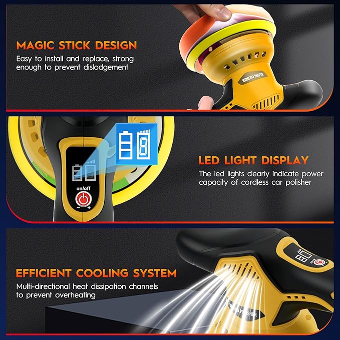 Cordless Car Buffer Polisher, 6 Inch Orbital Polisher Kit with 2x21V Batteries & 21 PCS Attachments, 8-Speed Variable Max 6000RPM Buffer for Car Detailing, Polishing, Waxing, Scratch Removing