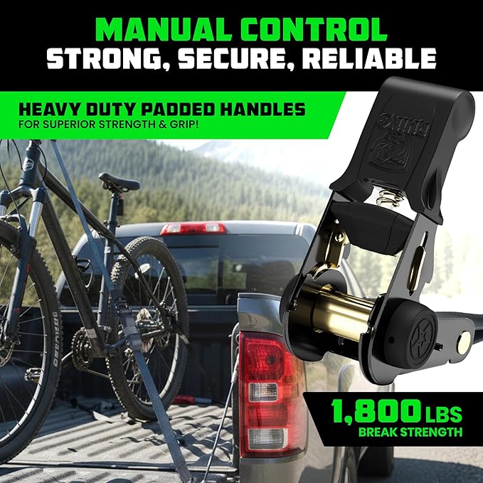 Rhino USA Ratchet Straps Tie Downs (4-Pack) - 1 Inch x 15 Feet (1,823lb Break Strength) - Ultimate Tie Down Straps with Safety S Hooks - for Trucks, Cargo, Moving, Appliances - Grey