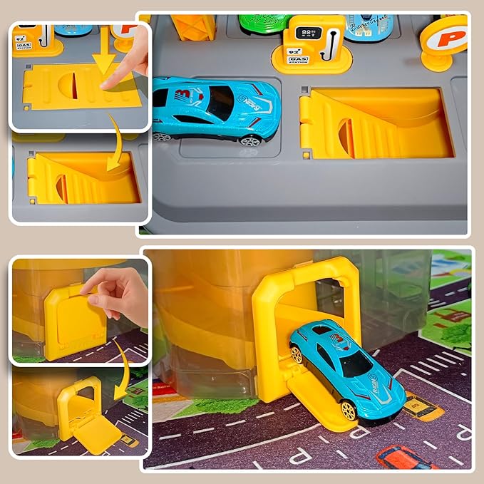 Toy Car Track Storage Playset - Toddler Toys for Ages 2-4, Car Track Set Including 12 Diecast Cars, PlayMat, Race Tracks, Car Ramp, Kids Birthday Gift for 2 3 4 5 Year Old Boys