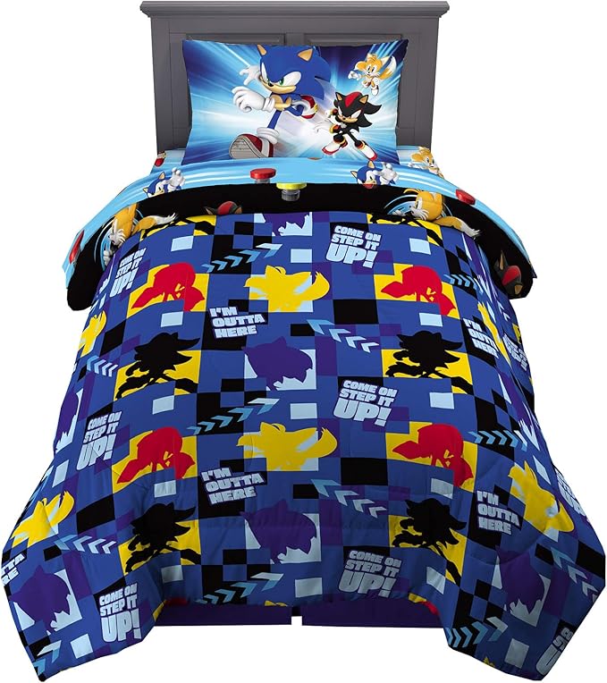 Sonic the Hedgehog Anime Kids Super Soft Comforter and Sheet Set, 4 Piece Twin Size by Franco