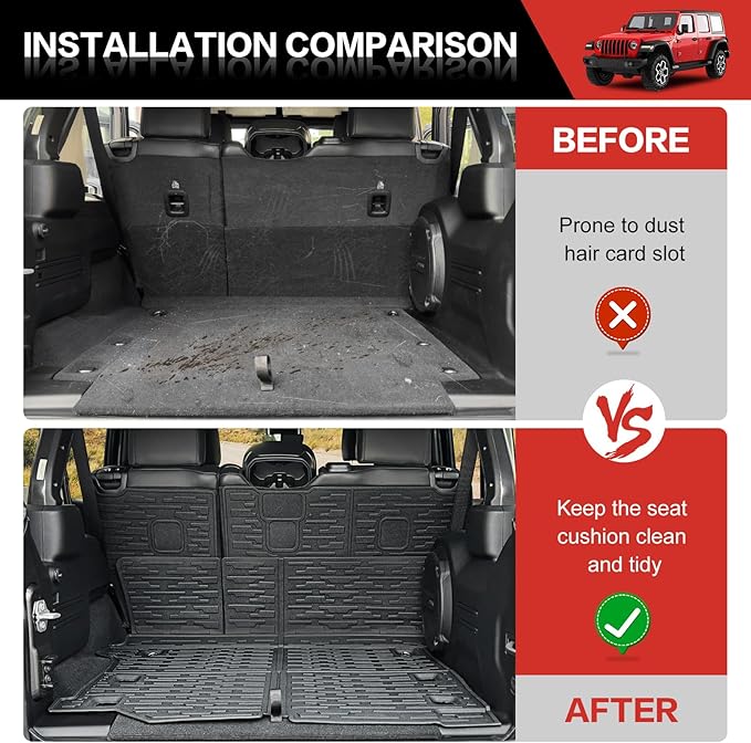 Cargo Liner with Seat Back Cover Fit for 2018-2025 Jeep Wrangler JL Unlimited 4 Door 4X4, Cargo Mat TPE Seat Back Protector for 2024 Jeep Wrangler JL/JLU Accessories(Cargo Mat+ Backrest Mats)