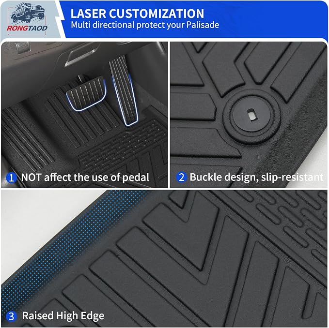 Rongtaod Floor Mats Compatible with 2020-2025 Hyundai Palisade 7 Seats Cargo Mat 2nd&3rd Row Kick Mat 2024 Palisade Accessories (2nd Row Backrest Mat+Trunk Mat with Backrest Mat+Floor Mats)