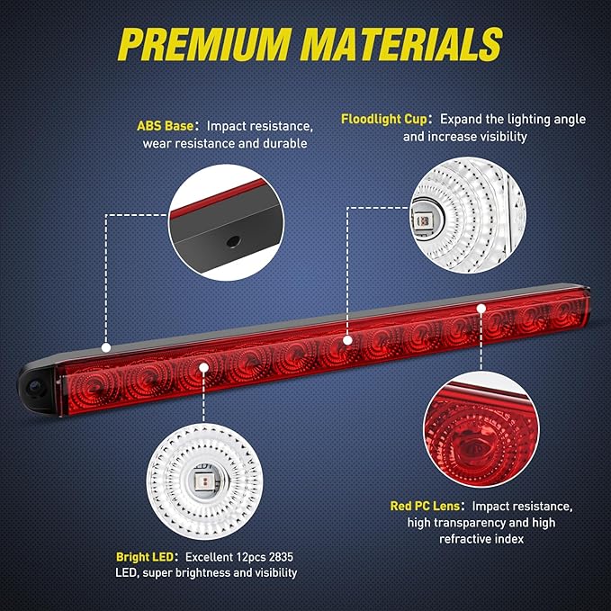 Nilight Trailer Light 16Inch 12 LED Red Running Brake Sequential Turn Signals Lights Waterproof Rear Maker ID Bar for 12V Boat Truck RV