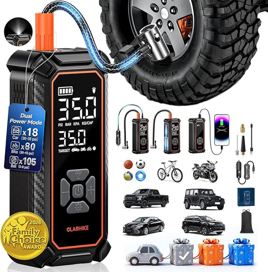 OlarHike Cordless Tire Inflator Portable Air Compressor, 150PSI Dual Power - 6000mAh & 12V DC, Air Pump for Car Tires, Bike, Motorcycle, Balls with LED & Digital Pressure Gauge, Car Gifts