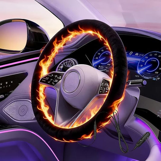 Heated Steering Wheel Cover – 12V Fast Heating PU Leather Car Wheel Warmer,Universal Fit 14.5"–15.5" for Car,SUV,Truck（Black）