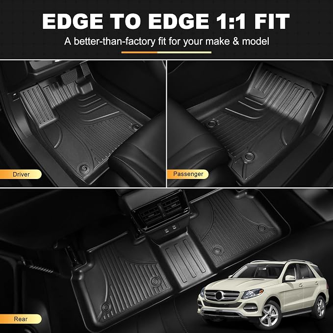 Floor Mats for Mercedes Benz GLE 2016-2019 & ML Class 2012-2015 350/400 | 63 AMG S, All Weather TPE Floor Liners Custom Fit GLE & ML Car Mats, Black